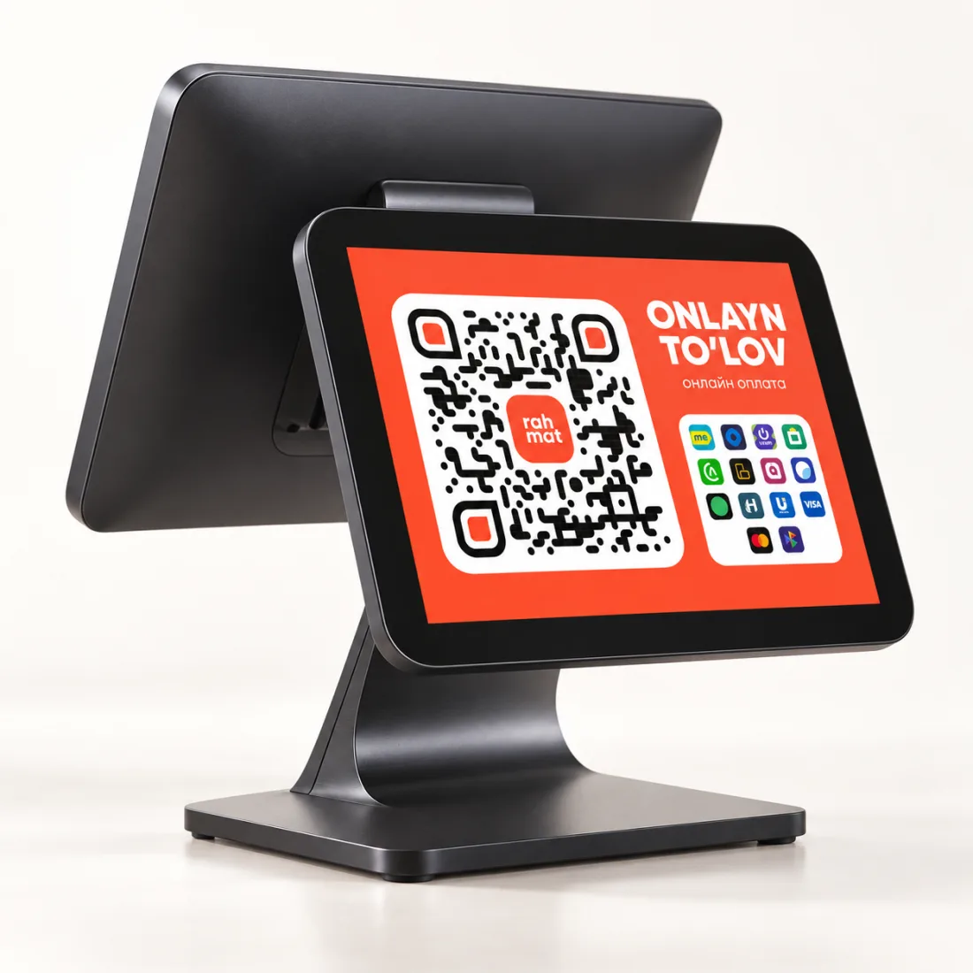 Monoblokning xaridorga qaratilgan ekranida Rahmat QR