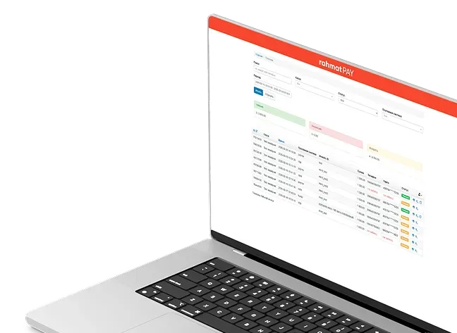 Ноутбук с кабинетом Rahmat PAY и списком операций